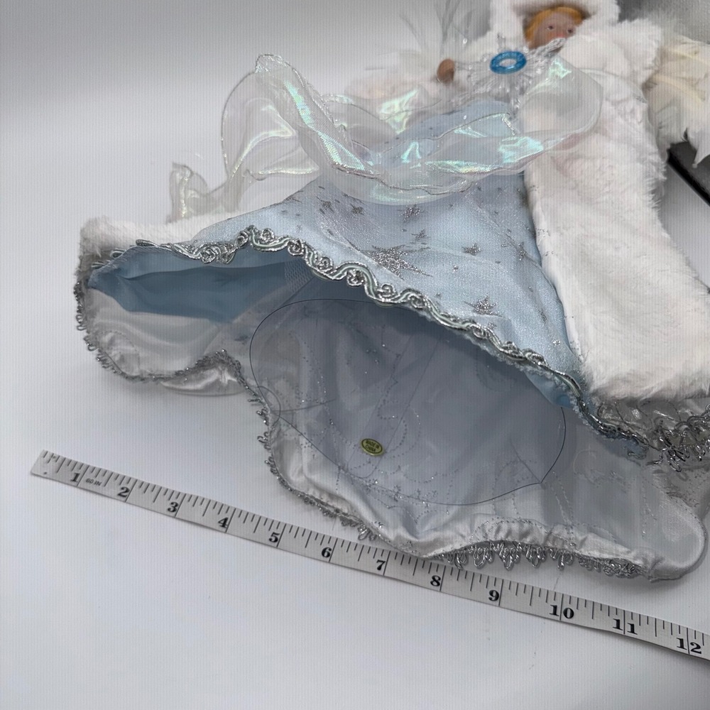 Christmas Tree‎ Topper Angel White Faux Fur Blue Gown Glitter Stars Ice Queen - Picture 11 of 12